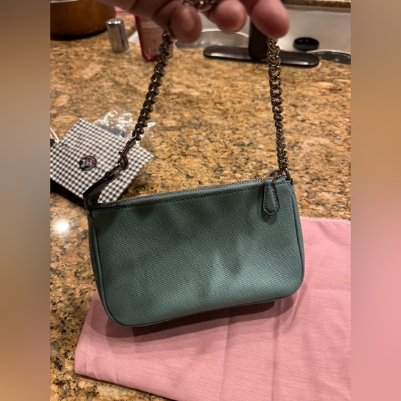 COACH TEAL HAWAIIAN FLORAL EMBROIDERY BEADED LARGE CHAIN WRISTLET F29378 - Picture 5 of 6